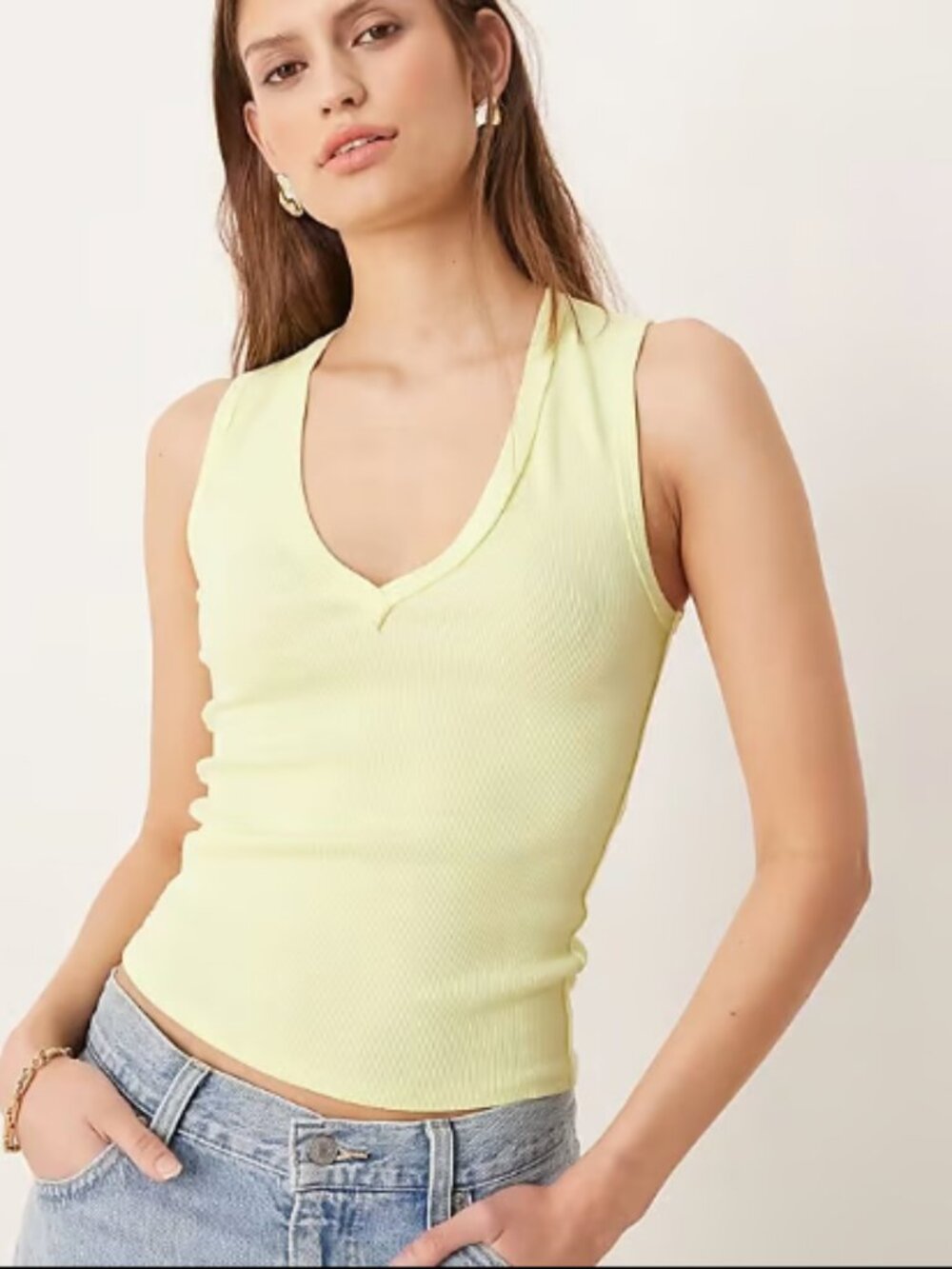 WE THE FREE PEOPLE NERIA V NECK TANK TOP RIBBED LEMON WATER YELLOW CITRON NEW XS